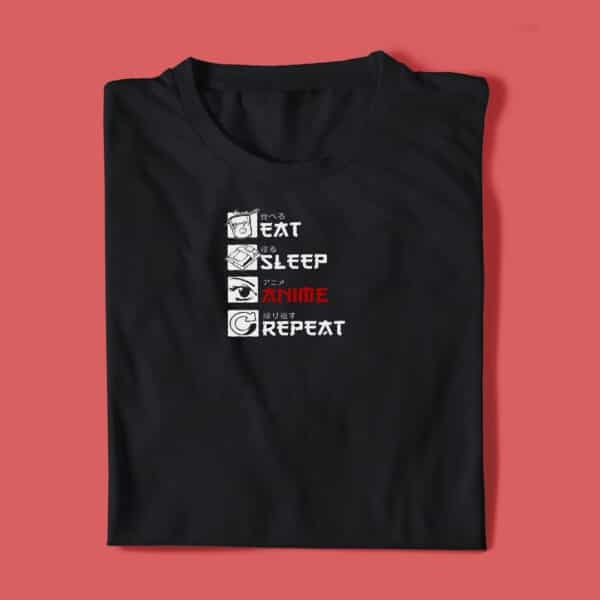 Eat Sleep Anime Repeat Black tshirt