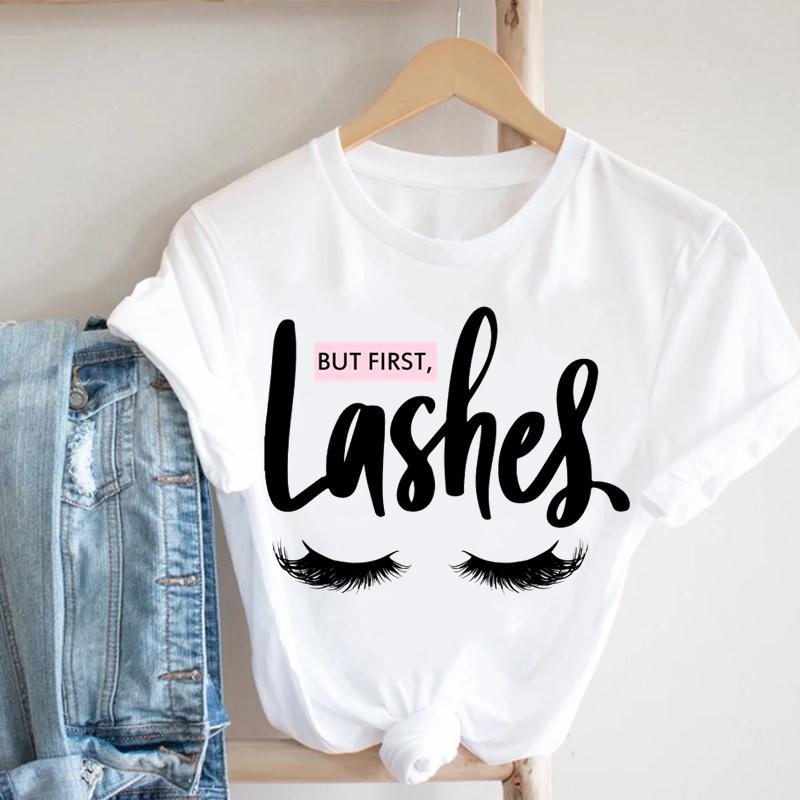 Eye Lashes white t shirt