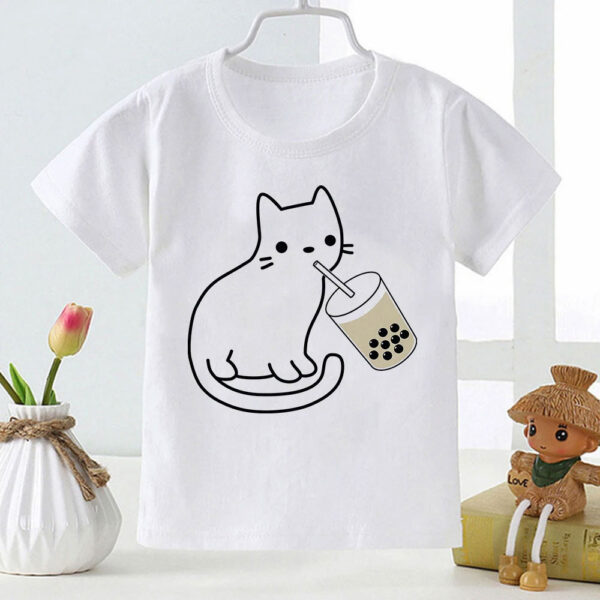 cat drinking boba baby t shirt