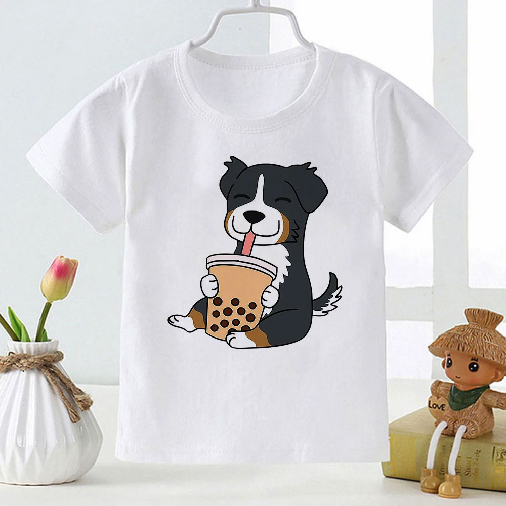 Bernese Mountain Dog Drinking Bubble Tea baby T shirt