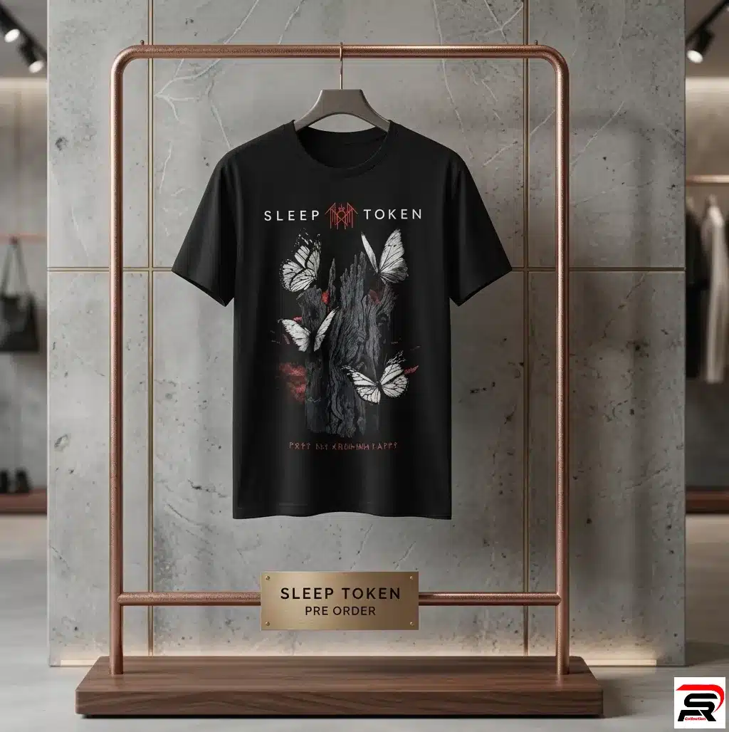 Sleep token merch t shirt with butterflies and stone